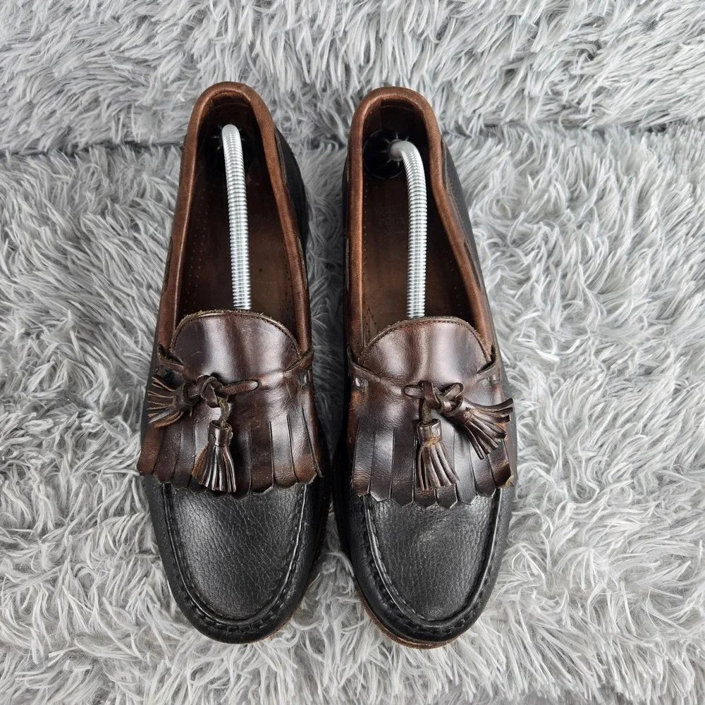 Allen Edmonds Mens 11 B Black Brown Nashua‎ Kiltie Tassel Loafers 42250
